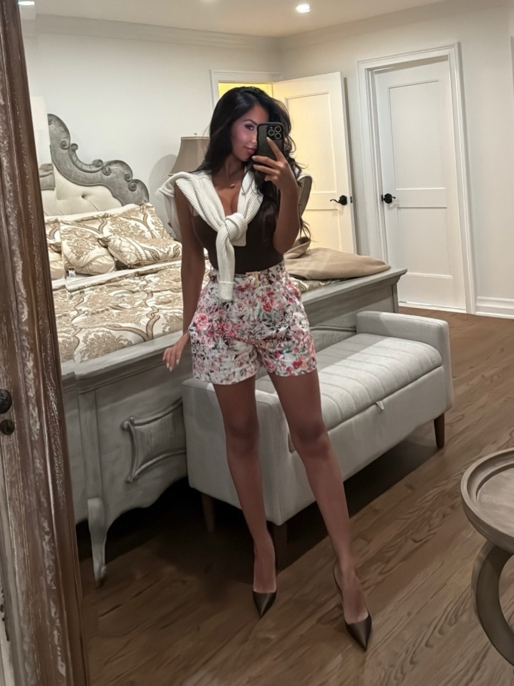 Generation Love Glenn Floral Linen High-Waist Shorts in Pink, White and Green